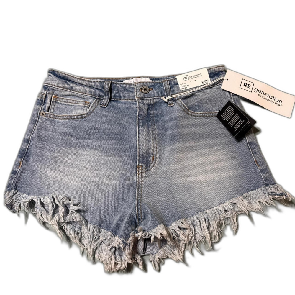 RE generation Celebrity-pink JR denim High-Rise Blue Shorts w/frayed Size 9 NWT